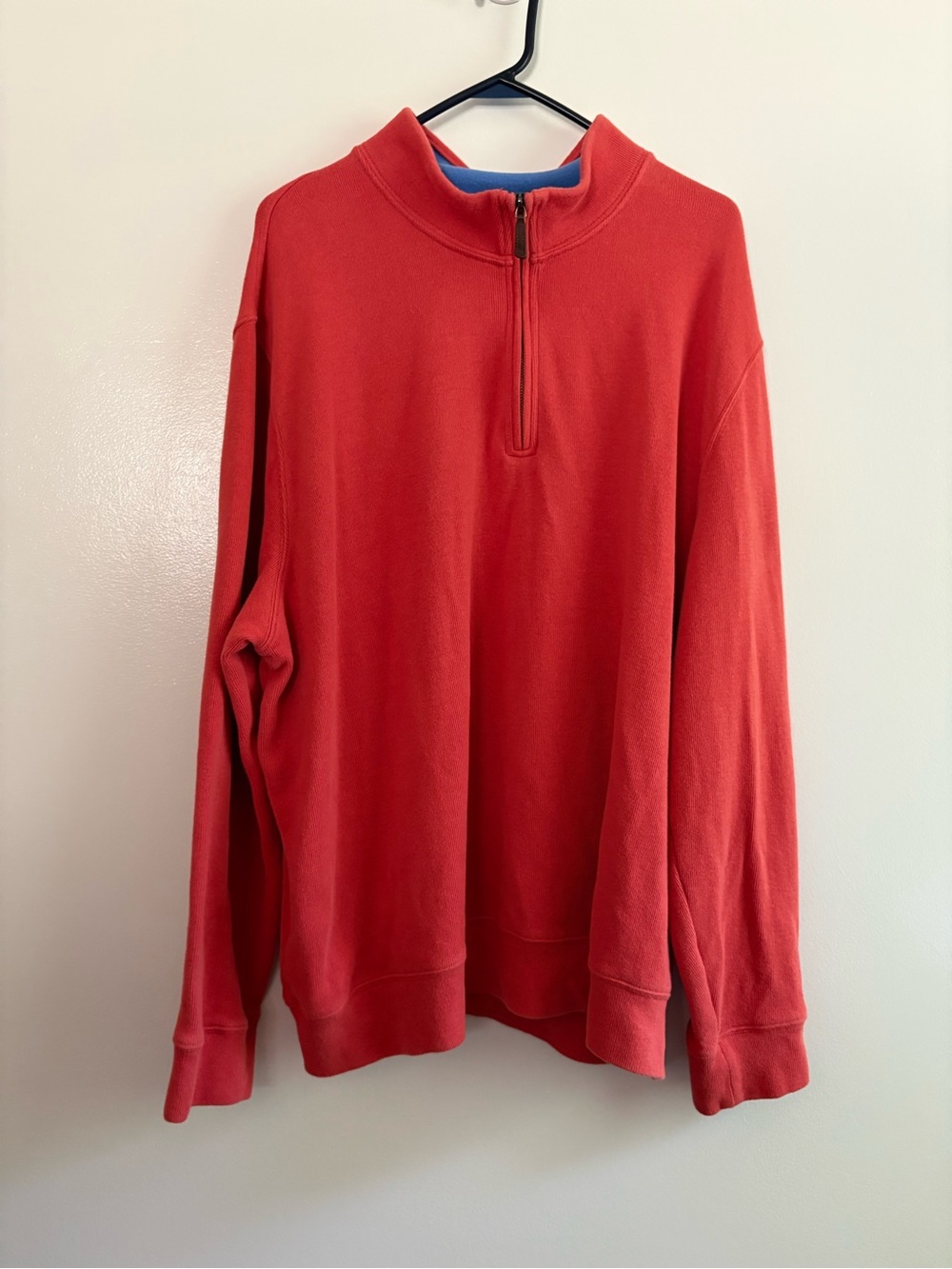 Lands' End Men's XXL Coral/Orange 1/4 Zip Bedford Ribbed Pullover Sweater
